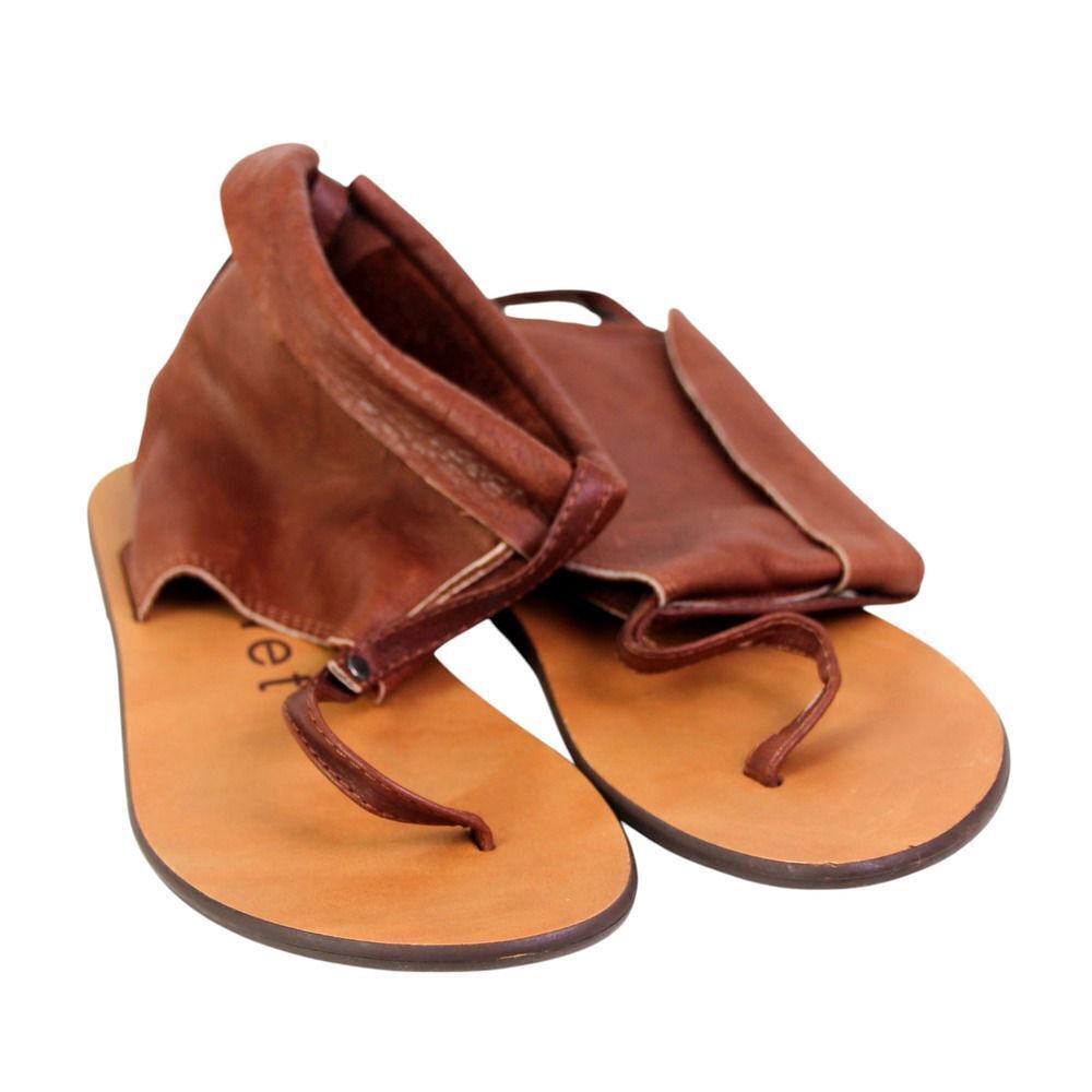 Porronet BROWN REAL LEATHER OPEN TOE ZIP FLAT SLINGBACK SANDALS SHOES Size 37 - Picture 6 of 11